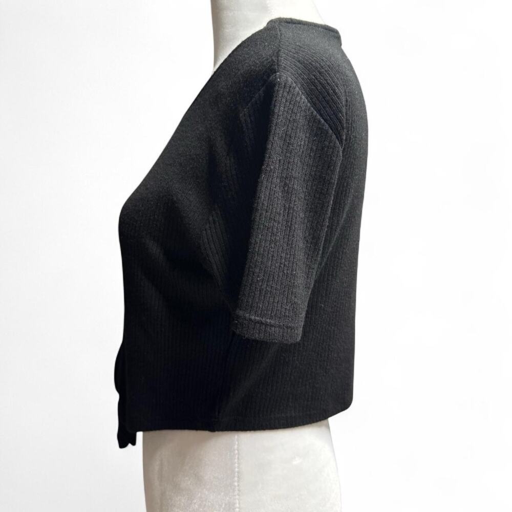 Black Ribbed Knot Front Crop Top by Mind Code Size Large - Picture 5 of 8